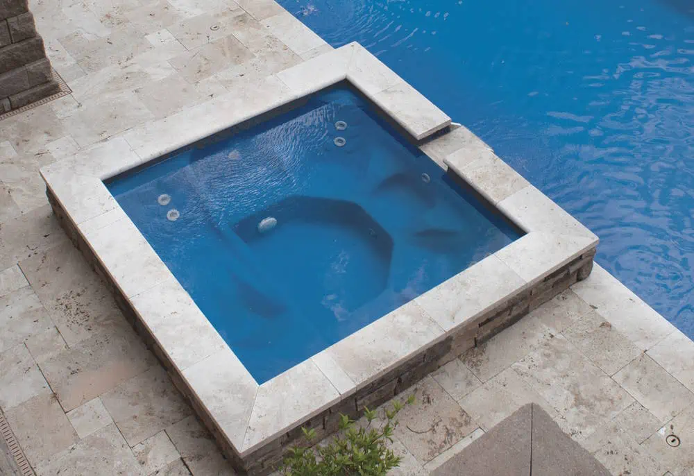 Spas and tanning ledges available for Aviva Pools